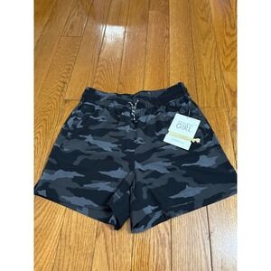 New Athleta Girl Play More 3" Shorts Black Gray Camo Adjustable Drawcord XL $39